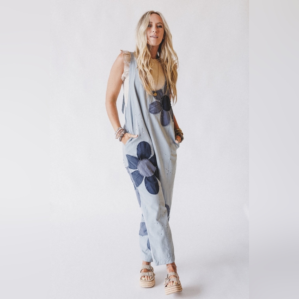 Wild Wish Patchwork Jumpsuit Blue M (Top Not Included)